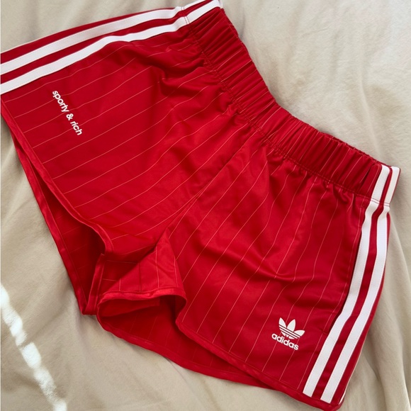 Adidas Sporty & Rich Scarlet Striped Shorts - Picture 1 of 6
